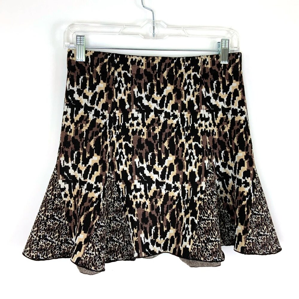 Parker Kenna Mini Skater Knit Mix Media Animal Print Skirt Sz M - Picture 2 of 16